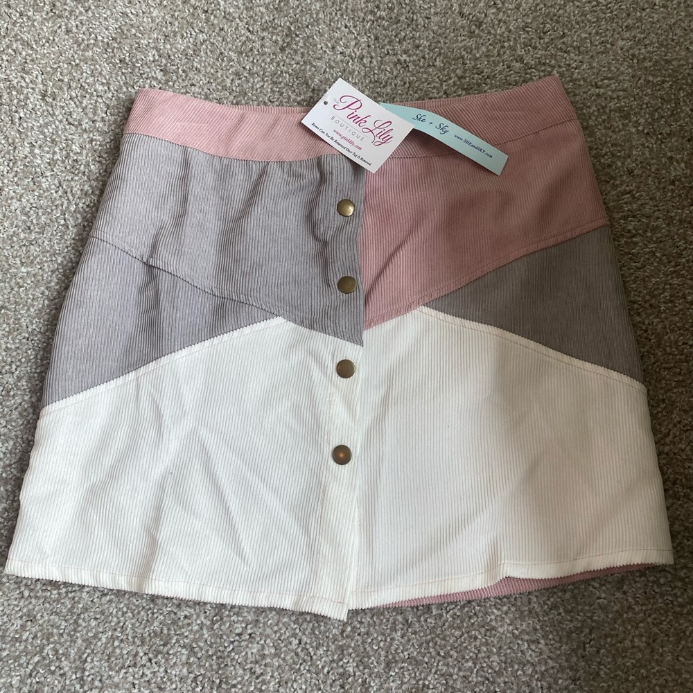 COLOR BLOCK PINK LILY SKIRT GRAY/PINK/WHITE